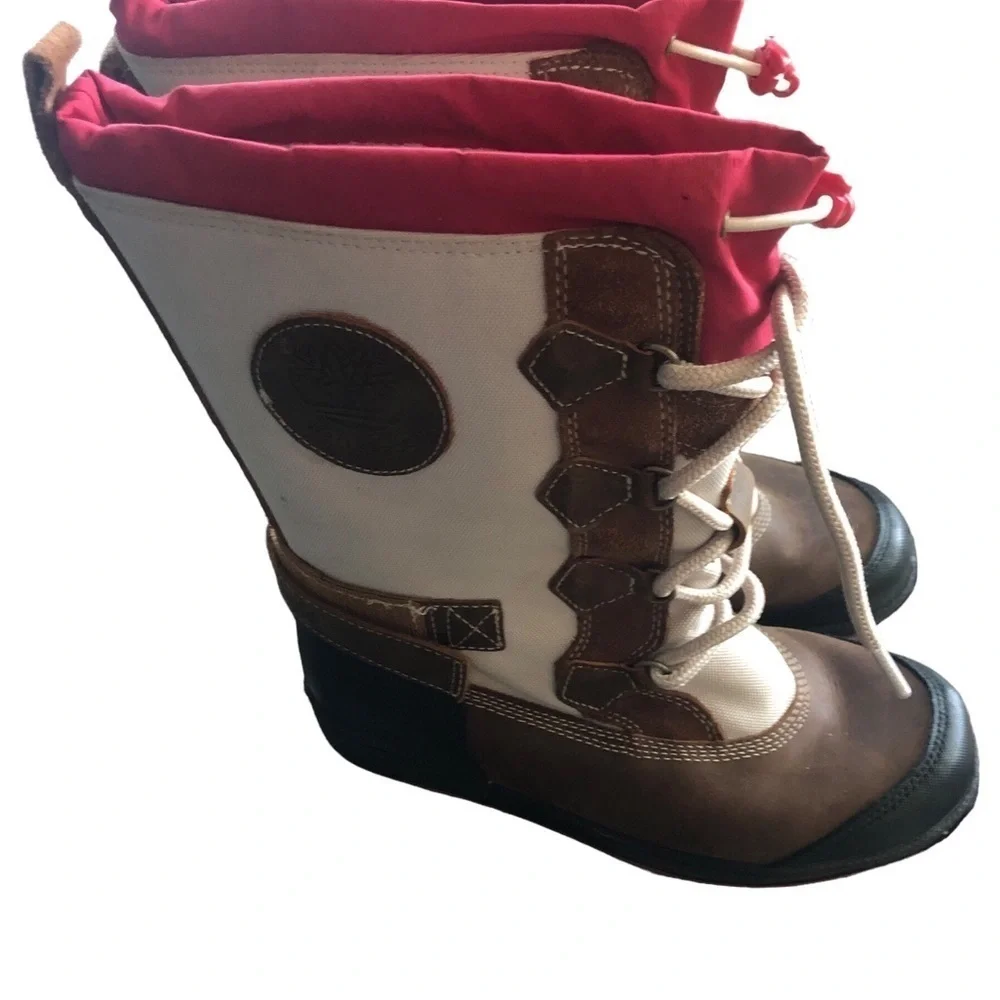 Timberland Girls Winter Boots Sz 4  Pink Cream Brown Sherpa Lined Waterproof